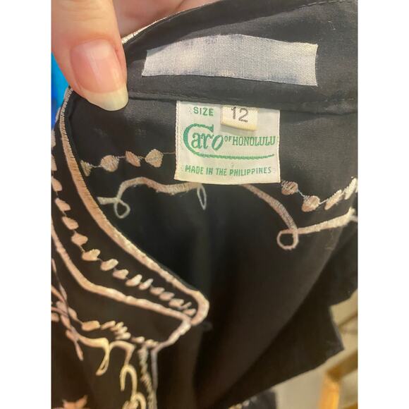 vintage 1960s black cotton embroidered kaftan 60s loungewear maxi dress med - Picture 9 of 10